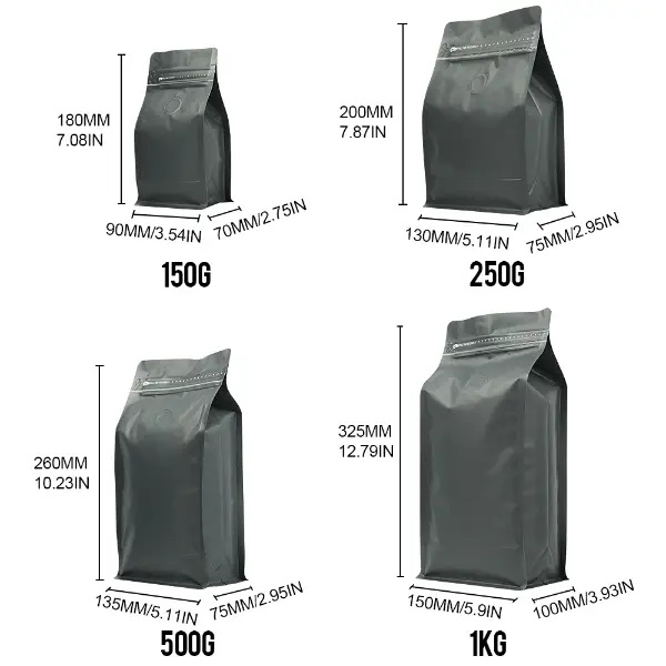1KG 재고 봉투 크기 및 식품 포장용 치수