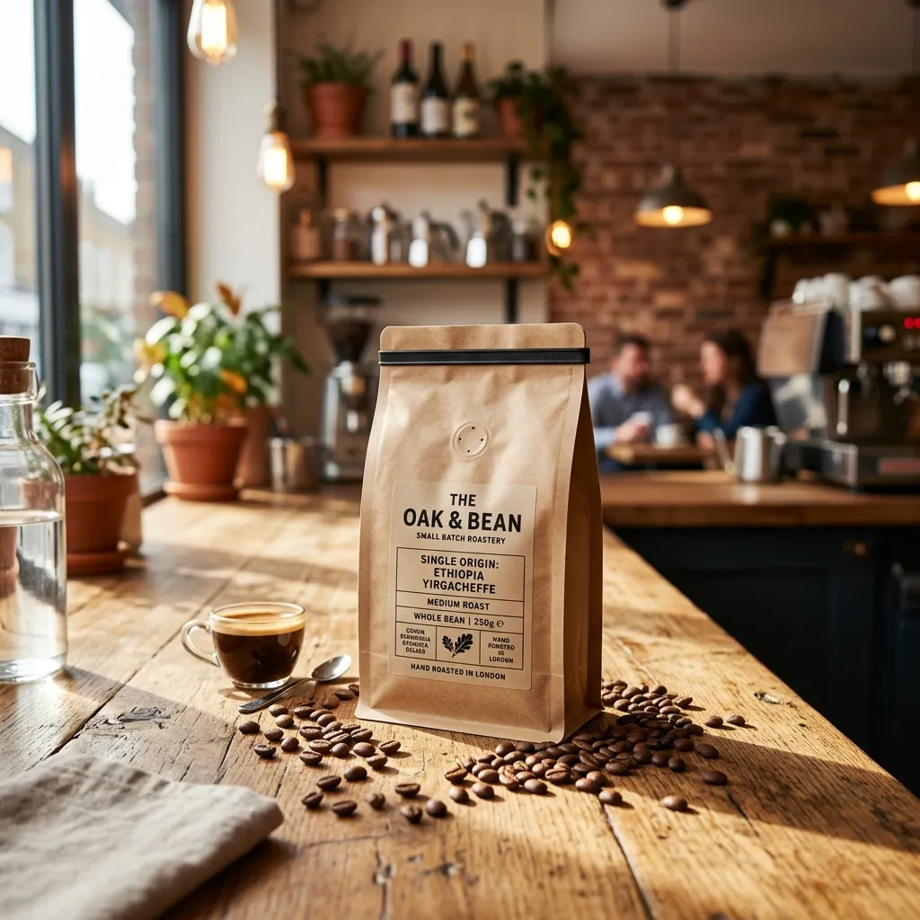한 Coffee_pouch_on_wooden_countertop
