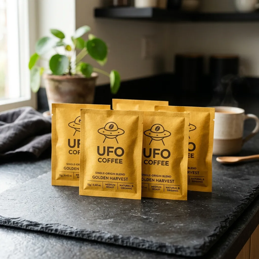 UFO_coffee_sachet_papers_on 대리석